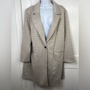 Sanctuary NWOT Catalina Notch Lapel Beige Ivory Plaid Print Blazer Coat Jacket